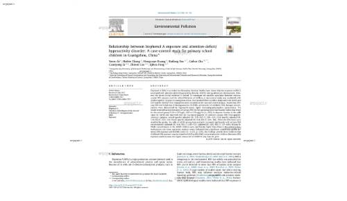 Relationship between bisphenol A exposure and attention-deficit/ hyperactivity disorder: A case-control study for primary school children in Guangzhou, China*